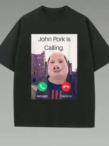 John Pork Funny Meme Long T-Shirt, Unisex Loose Fit Casual Short Sleeve, Tiktok Trendy Graphic Print Tee, Perfect for Friend Gatherings