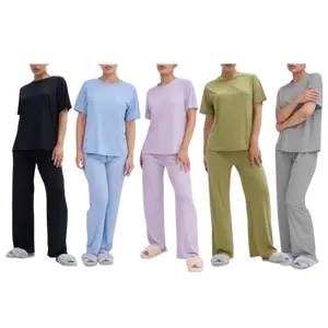 Talmont Women's Pajama 2-Piece Lounge Set, Short Sleeve Shirt & Pants, Silky Soft Sleepwear