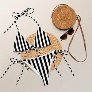 Black and White Stripe string bikini