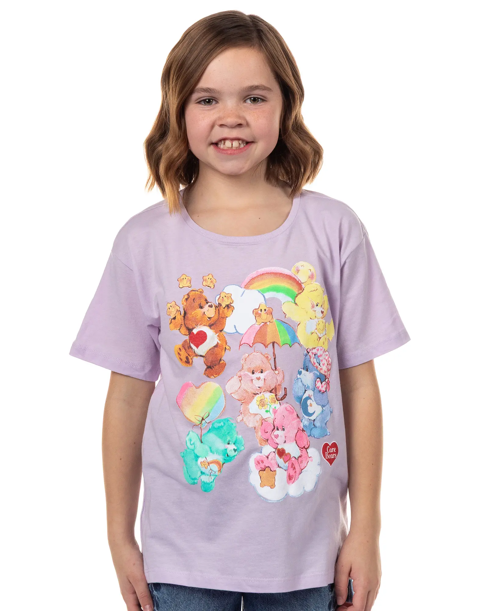 Care Bears T-Shirt Girls' Gathering of Buddies Short Sleeve Kids Tee, Comfy Tshirt, Graphic Round Neck