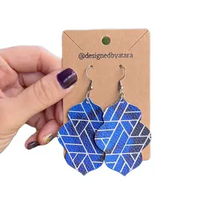 Moroccan Pattern Vegan Leather Dangly Earrings Female Casual Elegant