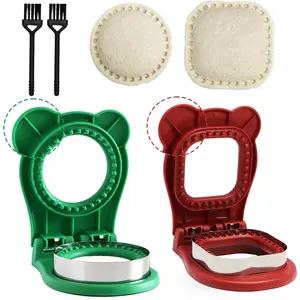 2 Pcs Crustless Sandwich Cutter,Round&Square Uncrustable Sandwich Cutter with Brush,Stainless Steel Uncrustable Sandwich Maker,Sandwich Cutter and Sealer for DIY Breakfast Lunch(Red+Green)