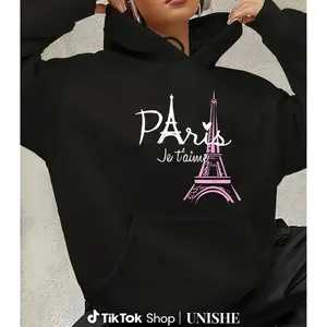 Comfortable 100% Unisex Hoodie – I Love Paris Eiffel Tower Casual Long Sleeve Top