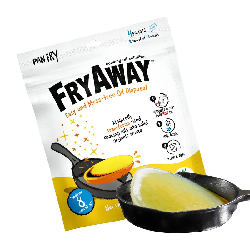 FryAway Household Kitchen Grease Solidifier - Non-Aerosol Natural Powder for Pan Fry Vegetable/Canola Oils, Easily Disposable Waste Solution, Kosher, Up to 8 Cups
