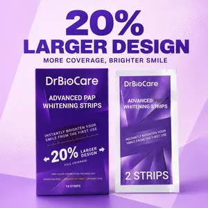 [20% Bigger] DrBioCare Full Smile Coverage Purple Teeth Whitening Strips - 20% Larger Wide Fit PAP - Non-Sensitive Cool Mint White Strips