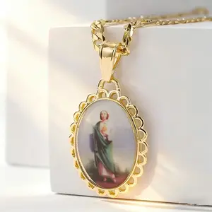 14K Gold Plated St. Jude Pendant Necklace for Men & Women 3A Crystal Embellished Minimalist Religious Jewelry Copper Base Ideal Valentine's Day & Daily Wear Gift