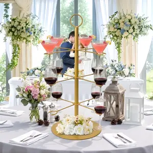 Champagne Tower Metal Roostertail Tree Stand 3 Tier 12 Holders for Champagne Roostertails Martini Margarita Cups at Weddings Bridal Parties Events Roostertail Glass Golden Holder Christmas Family Gathering Wine Glass Holder