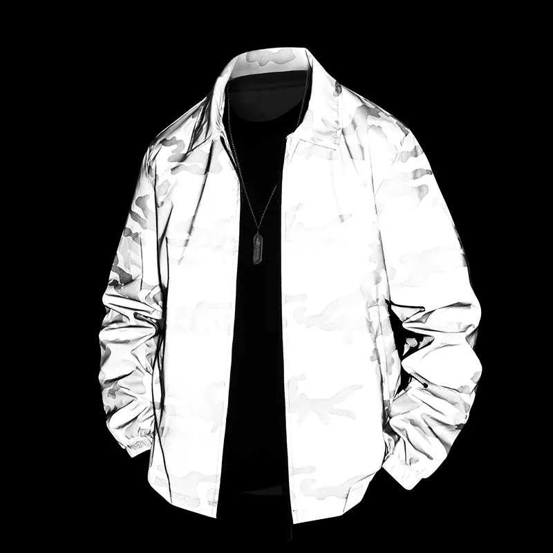Reflective Camouflage Printed Collared Coach Jacket Street Style Loose Casual Windbreaker Coat