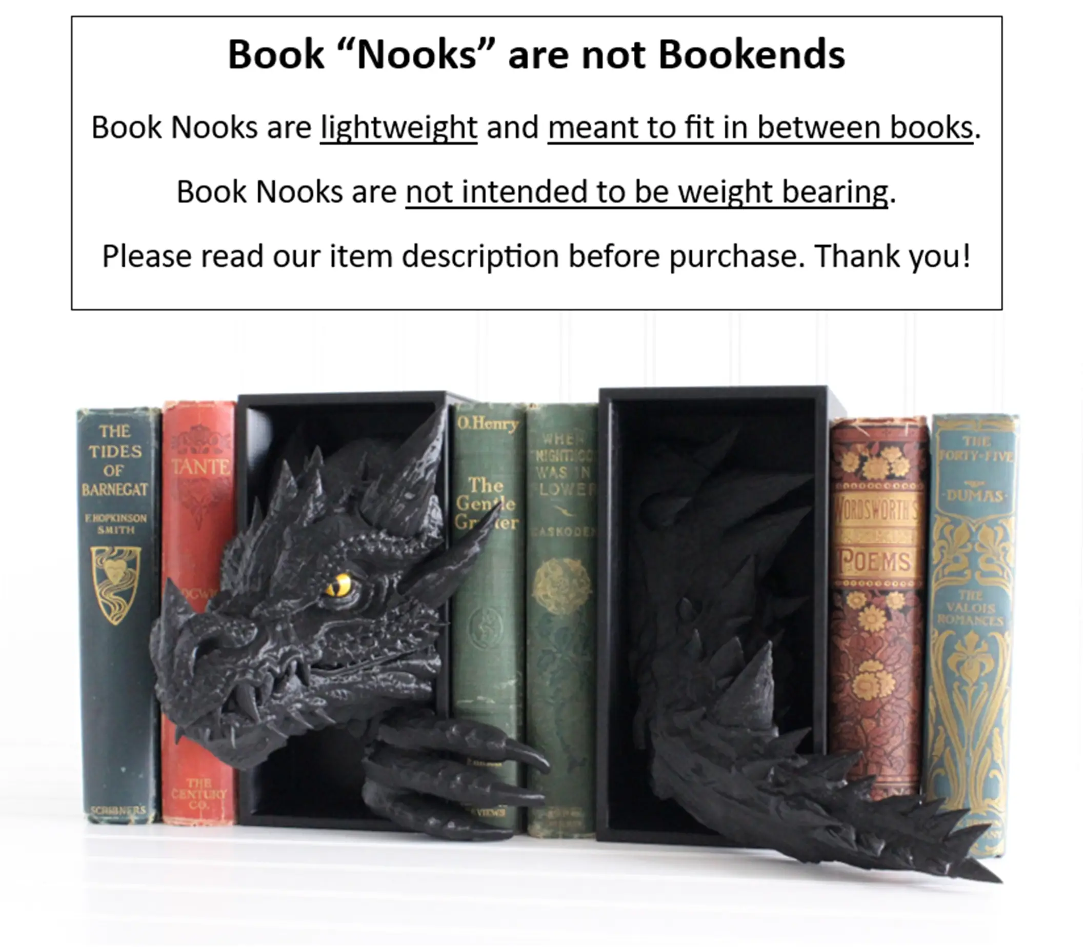 Dragon Book Nook Head and Tail Set - Shelf Decor for Home - Bookish