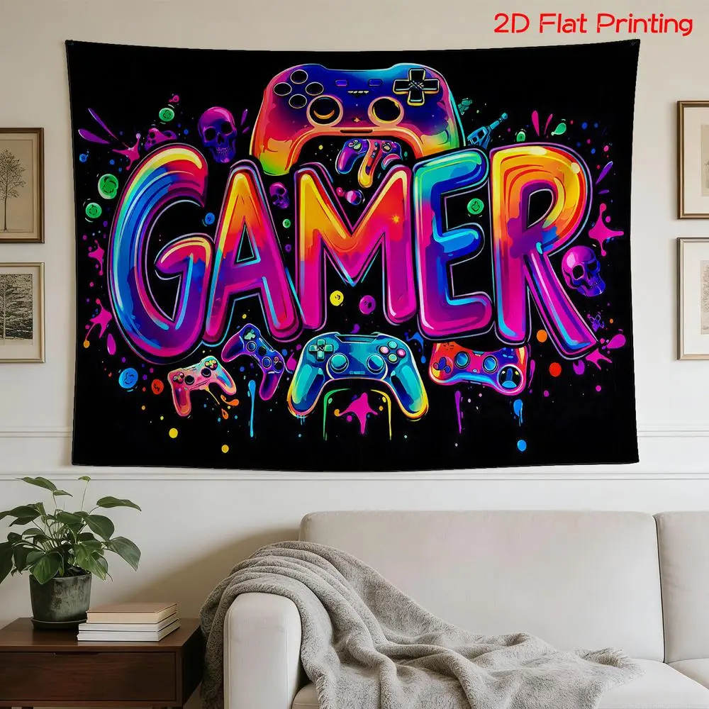 2D Flat Printing Polyester Gaming Photography Backdrop Banner, HD Digital Printing Cloth - Soft, Lightweight, Foldable, Vibrant Game Controllers & Skulls Design, Ideal for Indoor Video Studio, Livestream Use, Games