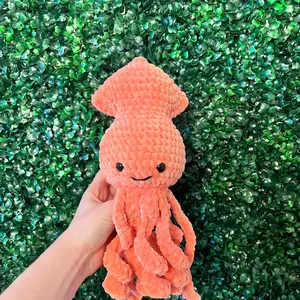Handcrafted Crochet Squid Plushie with Eight Tentacles and Big Bright Eyes