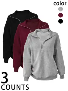 Women's Loose Zipper Pullover Sweater Set, Reunion School, Graduation Teacher Clothes, Casual Fall & Winter Clothing