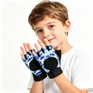 Kids Half Finger Cycling Gloves, Breathable Non-Slip UV Protection Bike Gloves for Boys Girls 6-10 Years Old