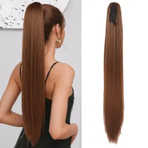 Summervibes 30Inch Claw Ponytail Extensions - Long Straight Ponytails for Women Brown Hairpieces Synthetic Hair Pony Tails Extension Clip in Hairpiece (Color:2M30)