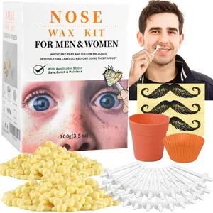 Nose Wax Hair Removal Kit by | 100g Wax, 30 Applicators (15-30 Uses) | Painless, Quick & Easy for Men Women | 15 Mustache Guards, 2 Silicone Cups