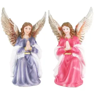 Angel Custodio Set 10" Inches Tall Estatua Colores Guardian Angel  Set of 2 Religious Decor Angel de la Guarda para Altar