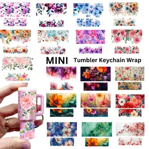 18 Mini UV DTF Keychain Transfer Stickers, Floral Series DIY, 3D Gloss Finish, Fantasy Design, One-Time Use Crystal Plastic Surface, Floral Pattern Sticker