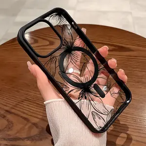 Premium Magnetic Phone Cases for iPhone11/12/13/14/15/16//17/Air/promax/Plus Aesthetic Floral Black Line Lily y2k cased MagSafe Ready, Anti-Fall, Springtok and Ultra-Thin Design | Perfect for Everyday Use Screen Protector Resistance