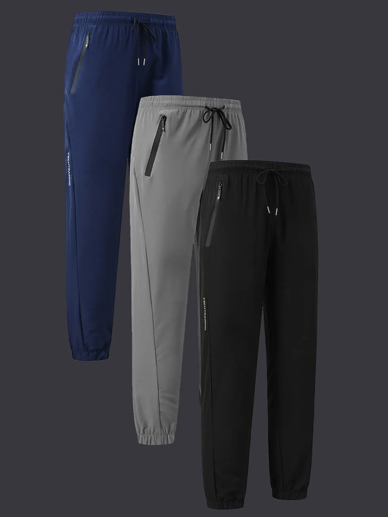 Men's Solid Color Drawstring Waist Pocket Zipper Jogger Pants, Regular Fit Casual Breathable Quick Drying Trousers for Outdoor Training, Men's Bottoms