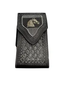 Black Western Style Horse Embroidered Phone Holster Funda Celular Vaquero Bordado con Caballo Negro Portacelular