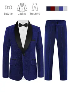 Boys' Slim Fit Suit Set (no Shirt), 3-Piece Plaid Design, Long Sleeve Pockets, Ideal for Formal, Graduation, Special Occasions & Daily Wear--24219