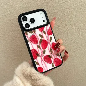 Luxury Gold Foil Red Rose iPhone Case with Glitter Floral Design for iPhone 17 16 15 14 13 Pro Max - Elegant Vintage Shiny Aesthetic Phone Shell for Women Girls with Shockproof Protection