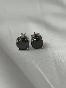 Cubic Zirconia Stainless Steel Stud Earrings | Black CZ Round Stud Earrings