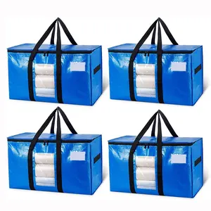 Extra Large Moving Bags, 4-Pack Blue Heavy-Duty Storage Bags, Visible Windows, Handle Design, Space-Saving, Replace Moving Boxes