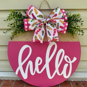 Pink Round Front Door Sign, Spring-Summer Door Hanger, Wreath-Style Porch Decor, Housewarming Gift