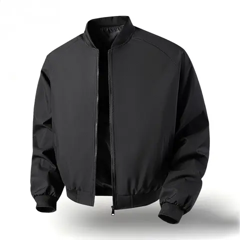 Men's Vintage Long-Sleeve Plain Baseball Bomber Jacket - American-Style Lightweight Windproof Waterproof Fitted Streetwear Outerwear, Casual Daily Clothing Products