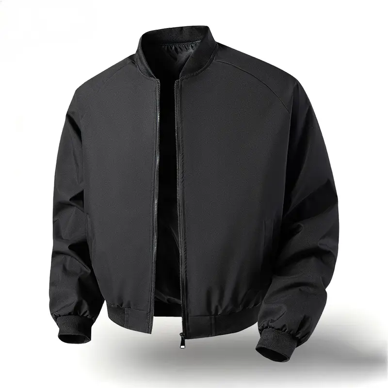 Men's Vintage Long-Sleeve Plain Baseball Bomber Jacket - American-Style Lightweight Windproof Waterproof Fitted Streetwear Outerwear, Casual Daily Clothing Products