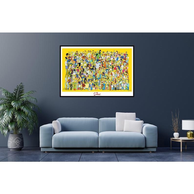 The Simpsons Poster, Simpsons All Characters Print, Full Cast Artwork, Retro TV Decor, Funny Family Animation Wall Art