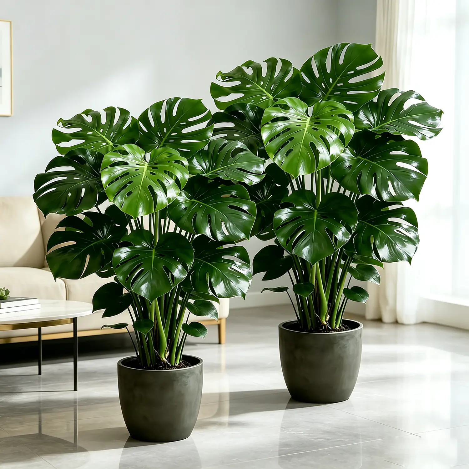 2 Pack Artificial Monstera Deliciosa Plant, Faux Swiss Cheese Floor Plant, Lifelike Fake Potted Tropical Greenery for Indoor Living Room Office Decor