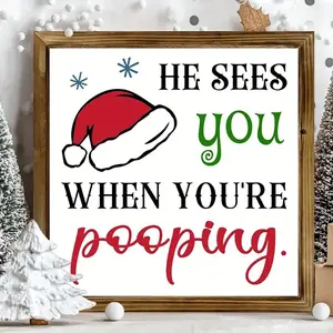 Wooden Christmas Themed Picture Frame, 1 Count Creative Santa Hat Pattern Hanging Painting, Wall Decor for Home Living Room Bedroom