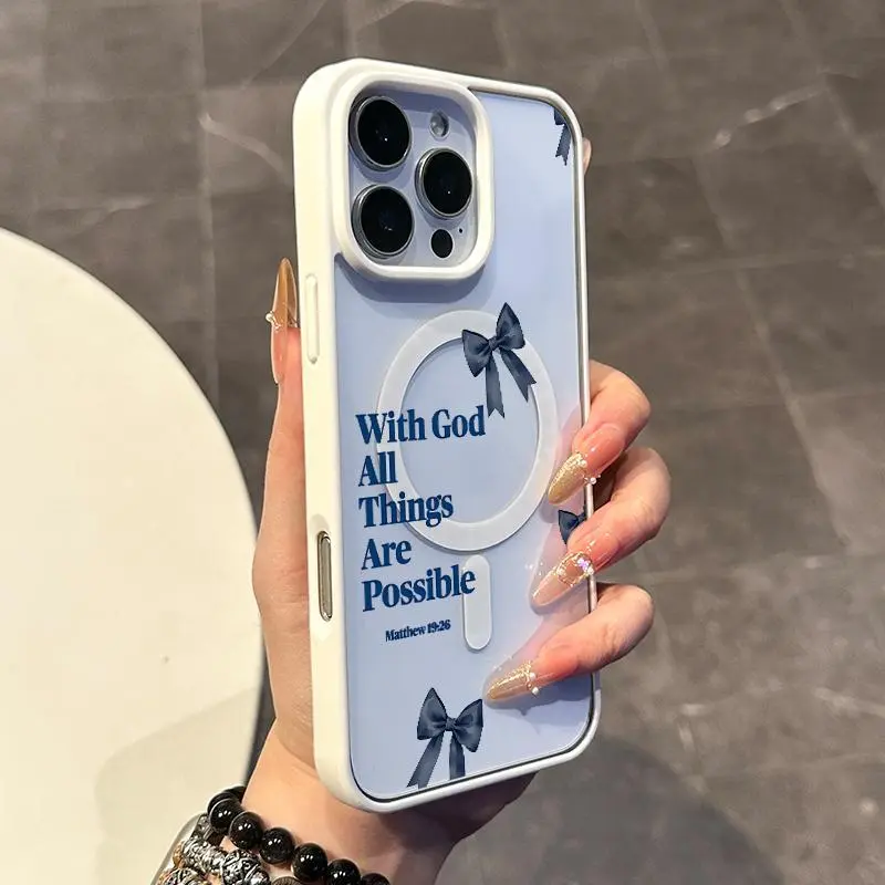 Magnetic Closure TPU Phone Case for iPhone 11/12/13/14/15/16/17 Pro, ProMax, Plus - Anti-Slip, Ultra-Thin, Shockproof Cover with Impact Protection, Inspirational Bible Verse Aesthetic Cellphone Accessories for Daily Use