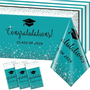 3 Pack Class of 2026 Graduation Tablecloths Foil Dot Plastic Disposable Rectangle Table Covers for High School University College Graduation Party Decorations 108*54 Inch Teal and Black