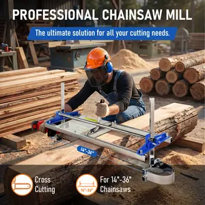 Professional Chainsaw Mill 14"-36" Portable Lumber Cutting Guide with Chrome Frame, Blue Bracket, 3Pairs of Wedges, Acrylic Plate, Scale Mark, Gloves & Tool Kit for Builders & Woodworkers