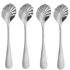 4 Pcs Shell Shape Sugar Spoons, Stainless Steel Mini Spoons for Dessert, Espresso, Tea & Jam - Dishwasher Safe Vintage Stirring Utensils