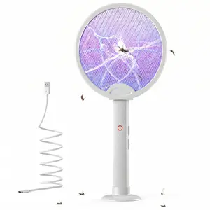 Portable Electric Fly Swatter Foldable Bug Zapper Racket, 2 in 1 Mosquito Killer for Gnats, Mosquitoes & More, Purple Attractant Light, USB Rechargeable with Standing Base & Charging Cable, 3-Layer Safety Mesh for Indoor, Backyard, Camping tiktokshopsprin