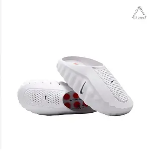 White Mule Slides, Red Cushioning Massage Outsole, Perforated Upper, Pre-Game Recovery Tech Slides Footwear