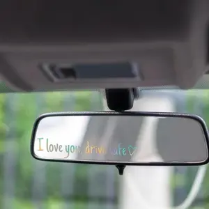 1 pc Holographic Color Waterproof Vinyl Rearview Mirror Sticker Decal I Love You Drive Safe for Car Truck Personalized Safe Driving Mindset Decor,A086