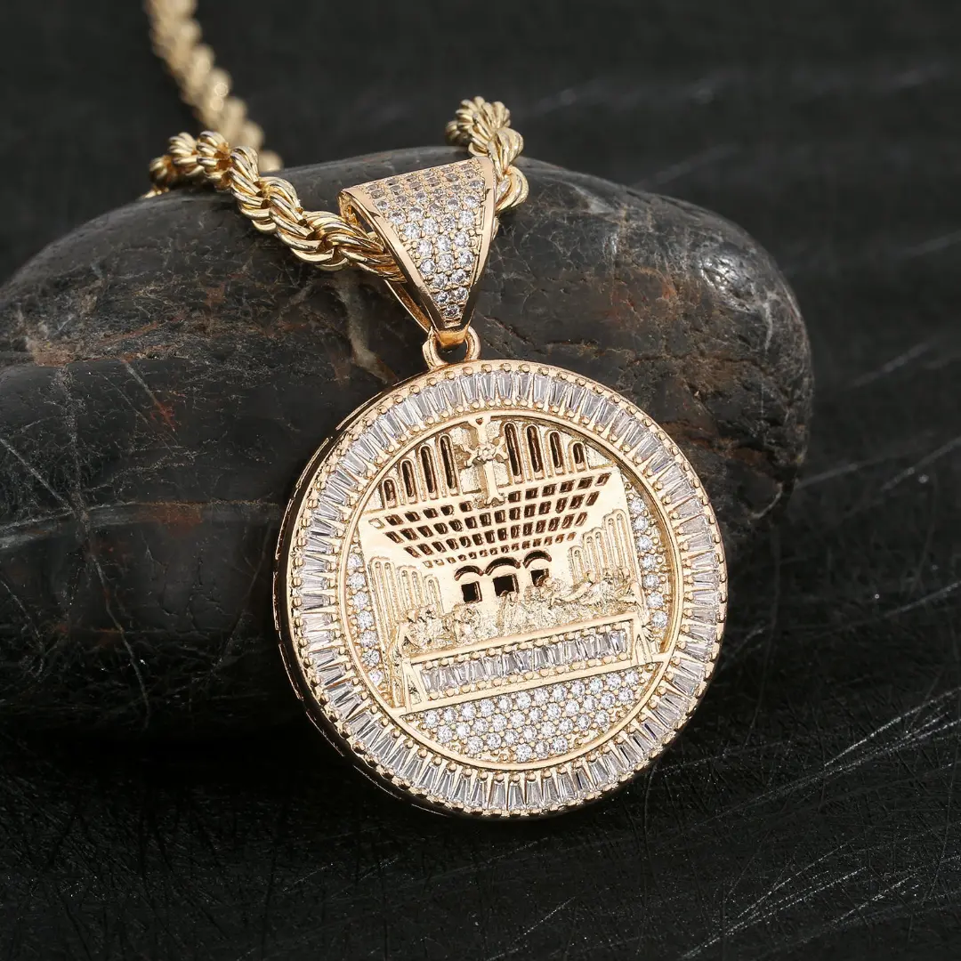 Last Supper 14k Gold Plated CZ Diamond Elegant Medallion Gift For Him