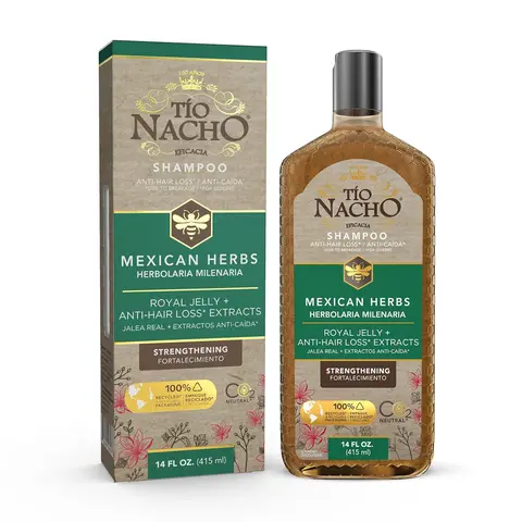 Tio Nacho Mexican Herbal Hair Loss Control Shampoo - 14 Oz 1 Pack Liquid Natural Shampoo, Gentle Hair Care, Ginseng Support, Jojoba Nourishment, Herbal Extracts, Royal Jelly, Peppermint, Paraben-Alcohol-Free, Cruelty-Free for Revitalized Locks