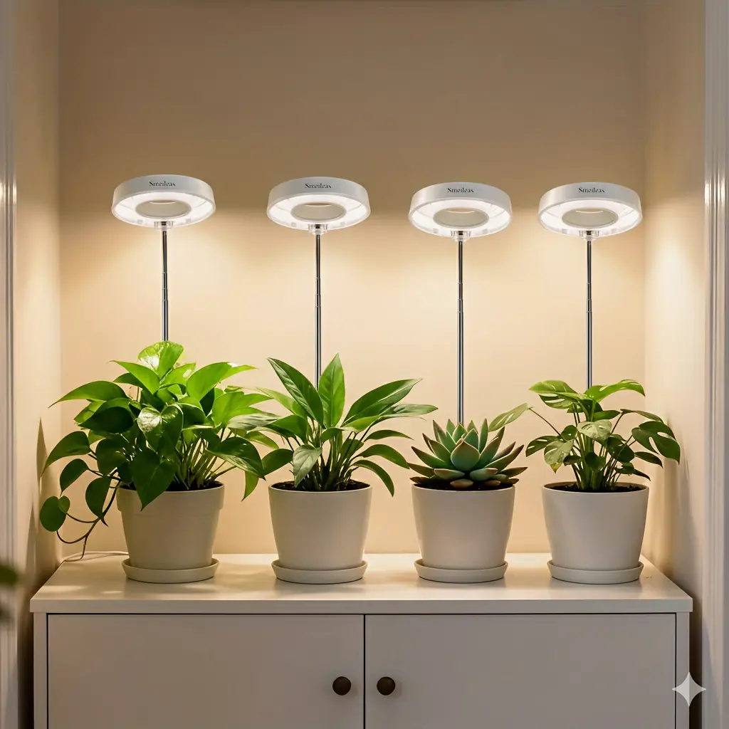 4pcs, Smeileas Grow Light With Full Spectrum, Adjustable Height Plant Growth Lamp, 3/6/9H Cycle Timer & 4 Dimmable Levels, Sleek Grow Lamp With 360 °   Detachable Magnetic Head For Indoor Plants & Seedlings
