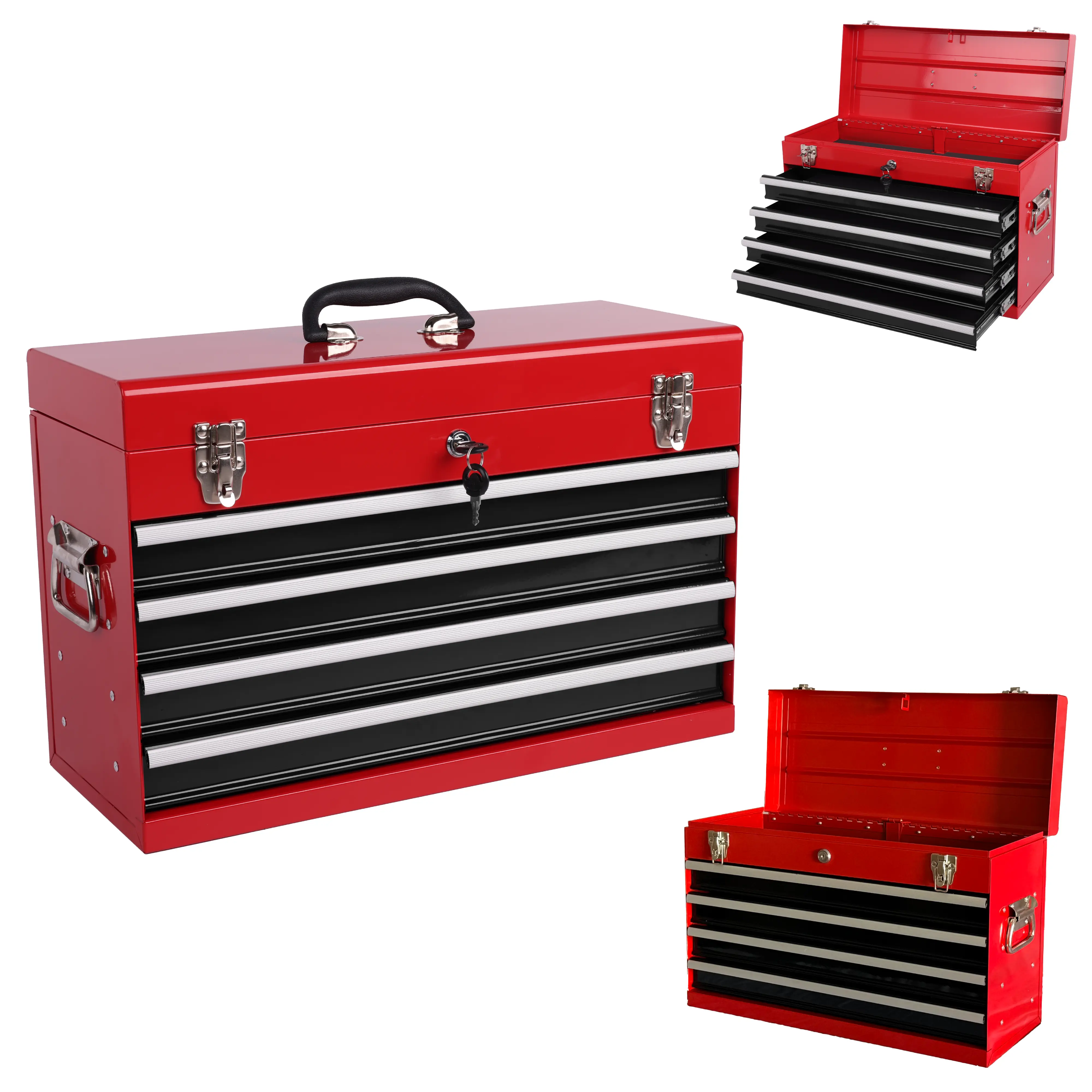 21-Inch Heavy Duty Portable Metal Tool Box - 4-Drawer Tool Chest with EVA Liners, Ball Bearing Slides, Lockable Design, Powder Coated Finish, Top Handle, 21" L x 13.38" W x 8.62" H, 21.49 lbs for Work, Toolbox Storage Box