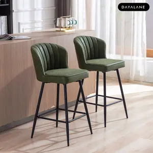 [Mother'sDayGift]DAYALANE 25.5 Inch Modern Green Counter Stool (Set of 2) Armless Bar Chairs with Metal Legs Mid Century Upholstered Kitchen Island Chairs Fixed Back PU Faux Leather Ergonomic Design Stable Base