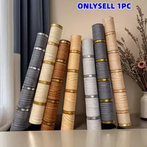 1 Roll Self-Adhesive Vertical Stripes Simulated Wood Grain Golden Grille Decorative Wallpaper, PVC, Easy to Peel And Stick, Various Colours Of Waterproof Contact Paper, Easy to Install, Suitable for Wallpaper Bedroom Living Room Study Room TV Background