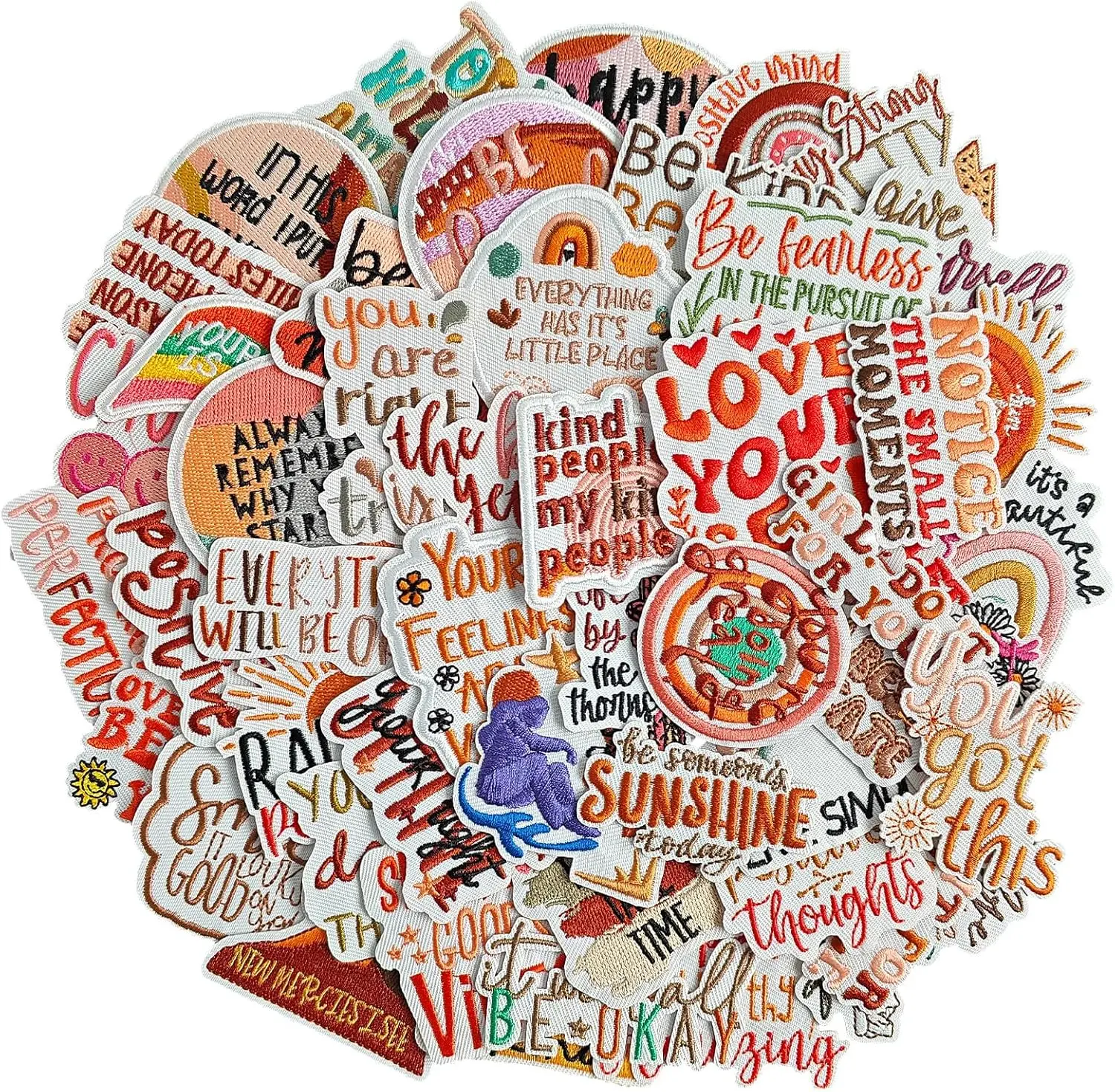 50 Boho Style Iron-On Patches Set - Exquisite Embroidered Sewing Accessories with Motivational Sayings, Easy-Use Exquisite Products for DIY Enthusiasts, DIY Clothing, Hats to Brighten Your Day
