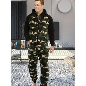 ��Women's Day�� Men's Camo Novelty Print Hooded Drawstring One Piece Pajamas Long Sleeve Fabric Casual Loungewear