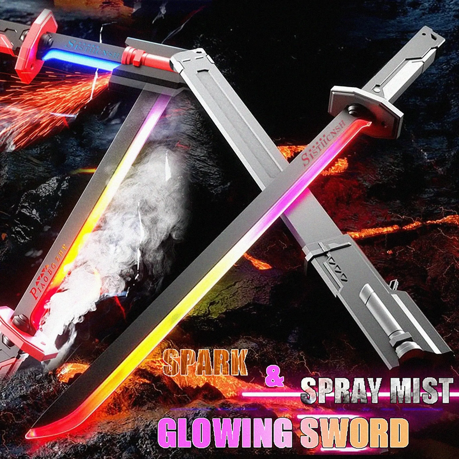 31.5in Interstellar Lightsaber Samurai Sword - Type-C Rechargeable Built-in Li-ion Battery Cells, 8-Color LED Modes, Sound, Spark & Fog Effects, Black Lightsaber LED Lights, Cosplay/Christmas Gift for 3+ Years
